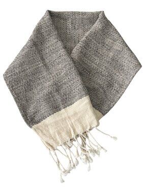 Smyrna Turkish Cotton Scarf – Black & Cream Woven Peshtemal Shawl with Fringe –
